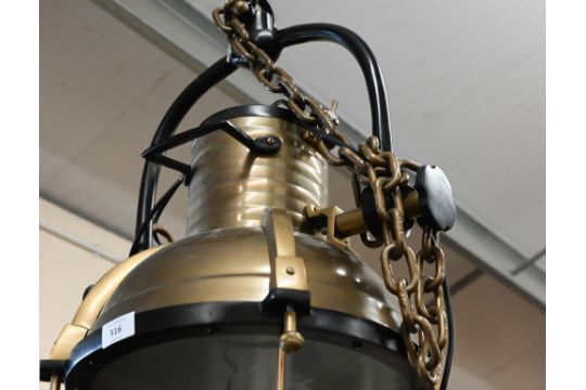 A large industrial style hanging ceiling light fitting, 40 cm dia. x approx. 60 cm h plus suspension - Image 3 of 3