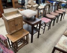 A set of four bentwood chairs together with a bedroom chair, oak two tiered side table, foot stool,