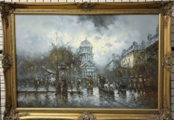 E Arong A Parisien street scene Oil on canvas Signed