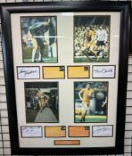 A Football montage of Living Legends - four footballers and their signatures including Bruce