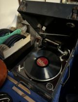 A Columbia table top gramophone together with records