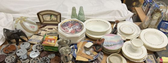 A Royal Worcester Gold Chantilly pattern part dinner set together with collectors plates,