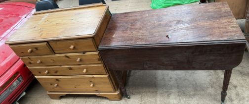 A Victorian mahogany Pembroke table together with a pine chest of drawers