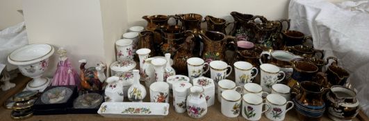 Assorted copper lustre jugs together with Royal Worcester coffee cans, Royal Worcester vases,