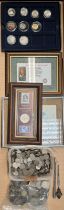 Assorted coins, loose and in frames,