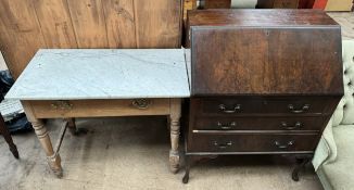 A marble topped washstand together with a mahogany bureau