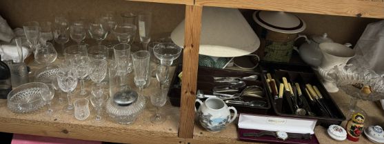 Assorted drinking glasses, electroplated part flatware service,