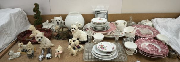 A collection of West Highland terrier models together with Wedgwood River scene part dinner set,