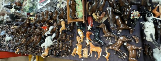 An extensive collection of Beswick horses including Huntsman, Race horse, American Indian etc,
