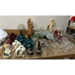 Resin figures together with drinking glasses, decanter,
