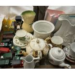 A collection of Goss crested wares together with a Portmeirion parian jug, Lladro monks, model cars,