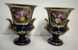 A pair of 19th century porcelain vases of Campana Urn shape decorated with sprays of garden flowers