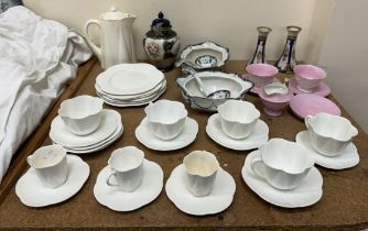A Shelley part tea set together with a Noritake vase and candlesticks,