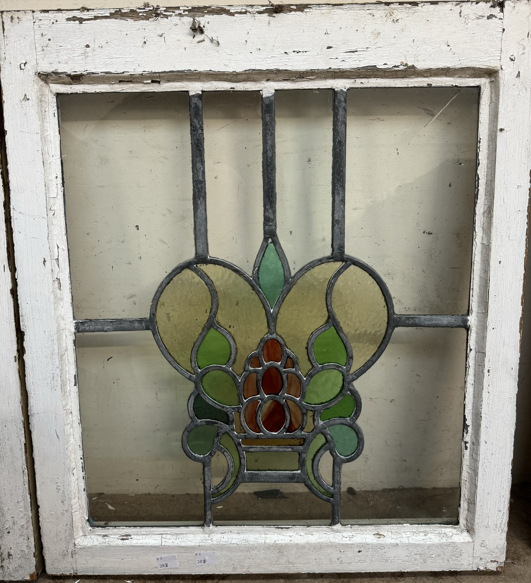 A set of four stained and leaded glass window panels in the form of a vase of flowers - Image 2 of 2