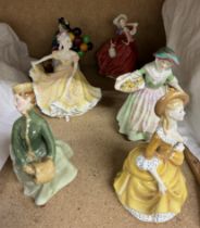 A collection of Royal Doulton figures including Daffy Down Dilly, HN1712, The Old Balloon Seller,