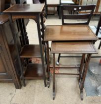 An Edwardian mahogany jardiniere stand together with a nest of two tables