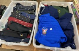 A large collection of Cardiff RFC and other sporting neck ties together with similar jerseys