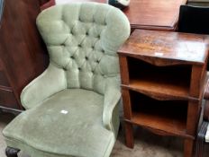 A Victorian upholstered nursing chair together with a bedside cabinet