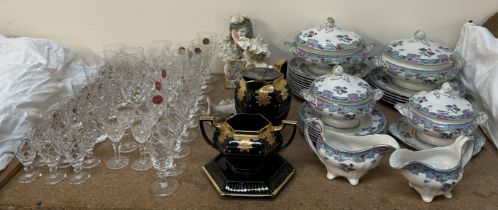 A collection of Webb crystal drinking glasses together with other drinking glasses,