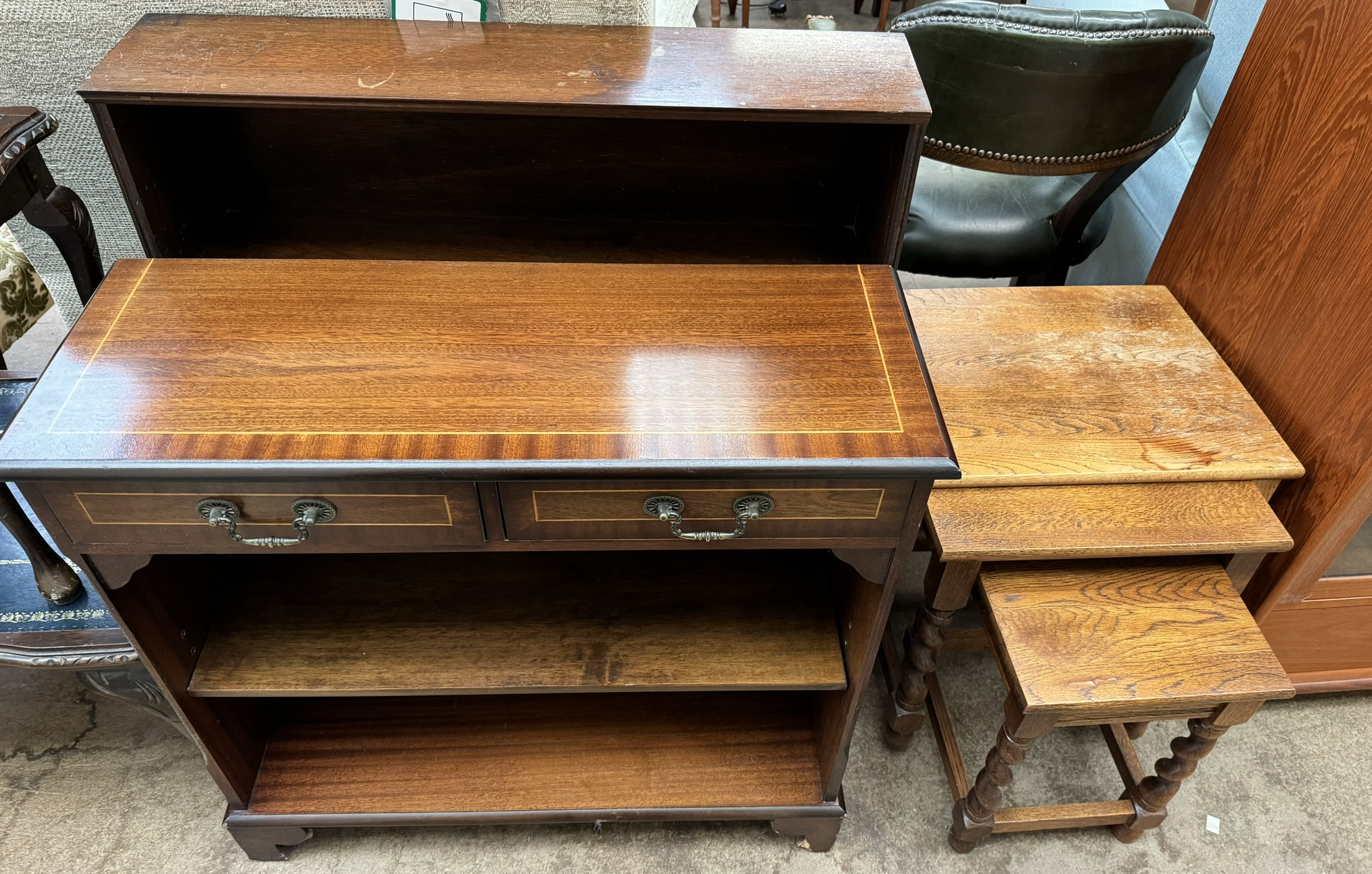 A mahogany nest of three tables together with two bookcases, - Image 3 of 4