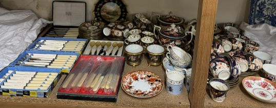 An Aynsley Ellen's Isle decorated plate together with Imari pattern part tea services,