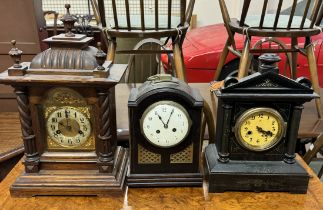 A 19th century mahogany and brass mounted mantle clock together with two other mantle clocks