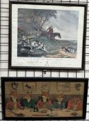 A print of Foxes in Hunting jackets at dinner together with a print of a Huntsman and hounds