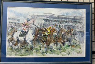 Simpson Race horses on the start line Watercolour Signed