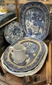 Assorted blue and white pottery meat plates,