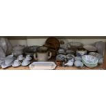 A Japanese part tea set together with Mintons Haddon Hall bowls, large stoneware loving cup,