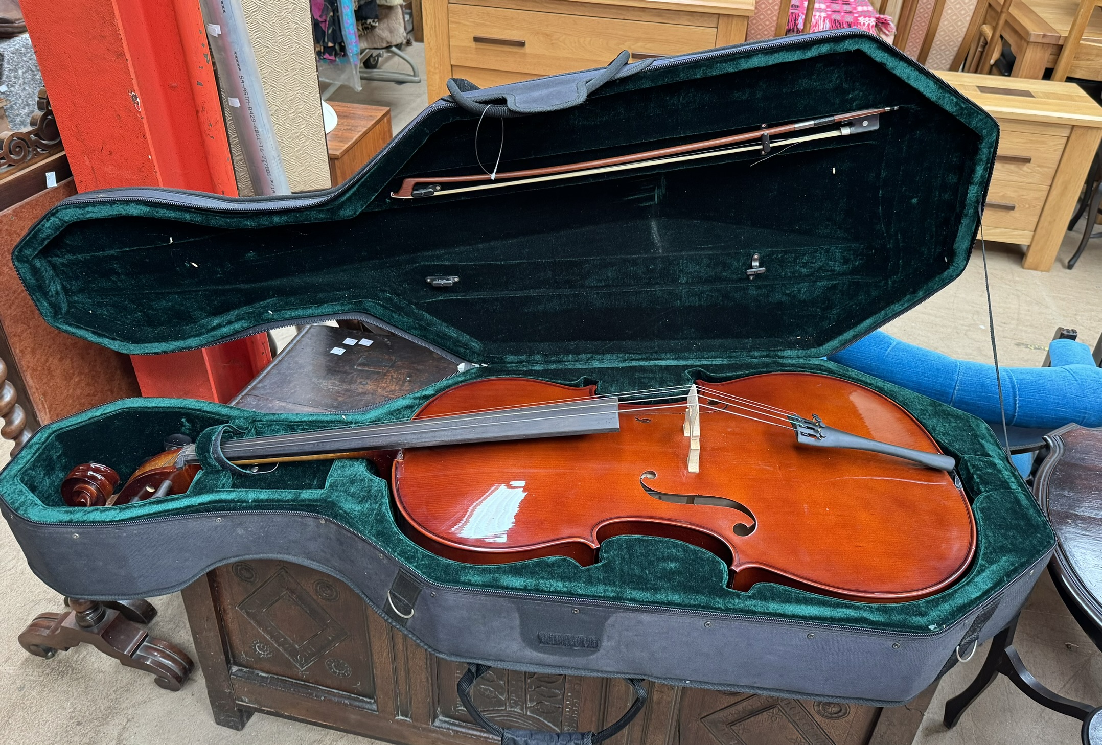 A Hudson MC760E cello and bow cased