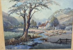 George Ayling In a Devonshire valley Watercolour Together with two other watercolours and two