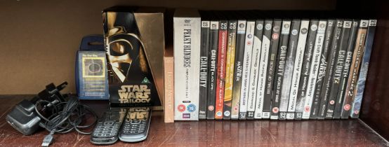 Star Wars trilogy VHS videos together with Peaky Blinders DVD's, PC computer games,