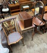 A mahogany dressing table mirror together with a Victorian mahogany work table, a tripod table,