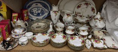 A Royal Albert Old Country Roses pattern part tea set together with decorative plates,