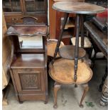 A walnut coal purdonium together with a two tier occasional table and a walnut occasional table