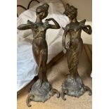 A pair of spelter figures of Art Nouveau maidens stamped Bonnefond