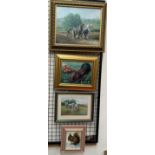 Michael A Hardwick Plough horses Oil on board Initialled Together with three other paintings by