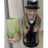 A Clarice Cliff moulded vase together with a Royal Doulton Winston Churchill toby jug