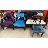 A pair of ebonised upholstered horseshoe shaped chairs together with a Regency mahogany dining