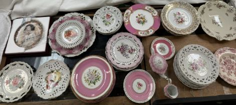 Floral painted dessert plates together with ribbon plates,