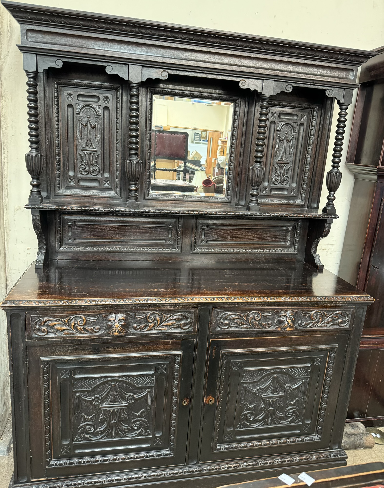 A 19th century Low Countries carved oak mirrorback sideboard, - Image 2 of 2