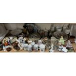 Penny lick / toastmaster glasses together with pottery figures, Chinese figures, pin cushion doll,