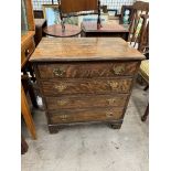 An oak chest with a rectangular top above four drawers on bracket feet