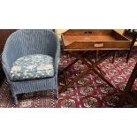 An oak butlers tray on stand together with a painted loom chair