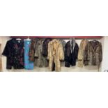 Two Cattiva 100% Silk dresses size 12 together with fur and faux fur coats