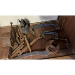 A collection of tools some relating to the railways including spanners, chisels,