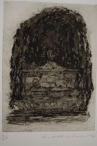 Ivor Abrahams (1935-2015) Pezenas Fountain 1 Etching and Aquatint Signed and dated '76 to the