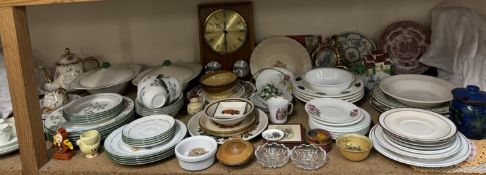 A Weimar clock and barometer set together with a Torquay pottery preserve pot and cover,