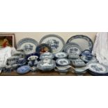 A Woods Ware Wincanton part dinner service together with other blue and white pottery,